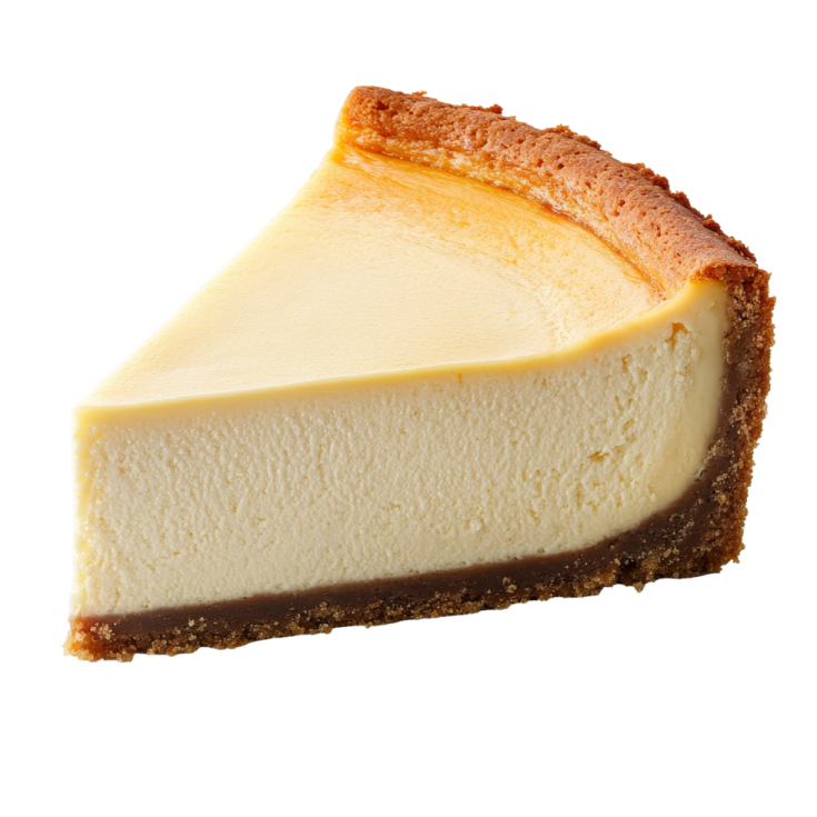a piece of cheese pie on a white background