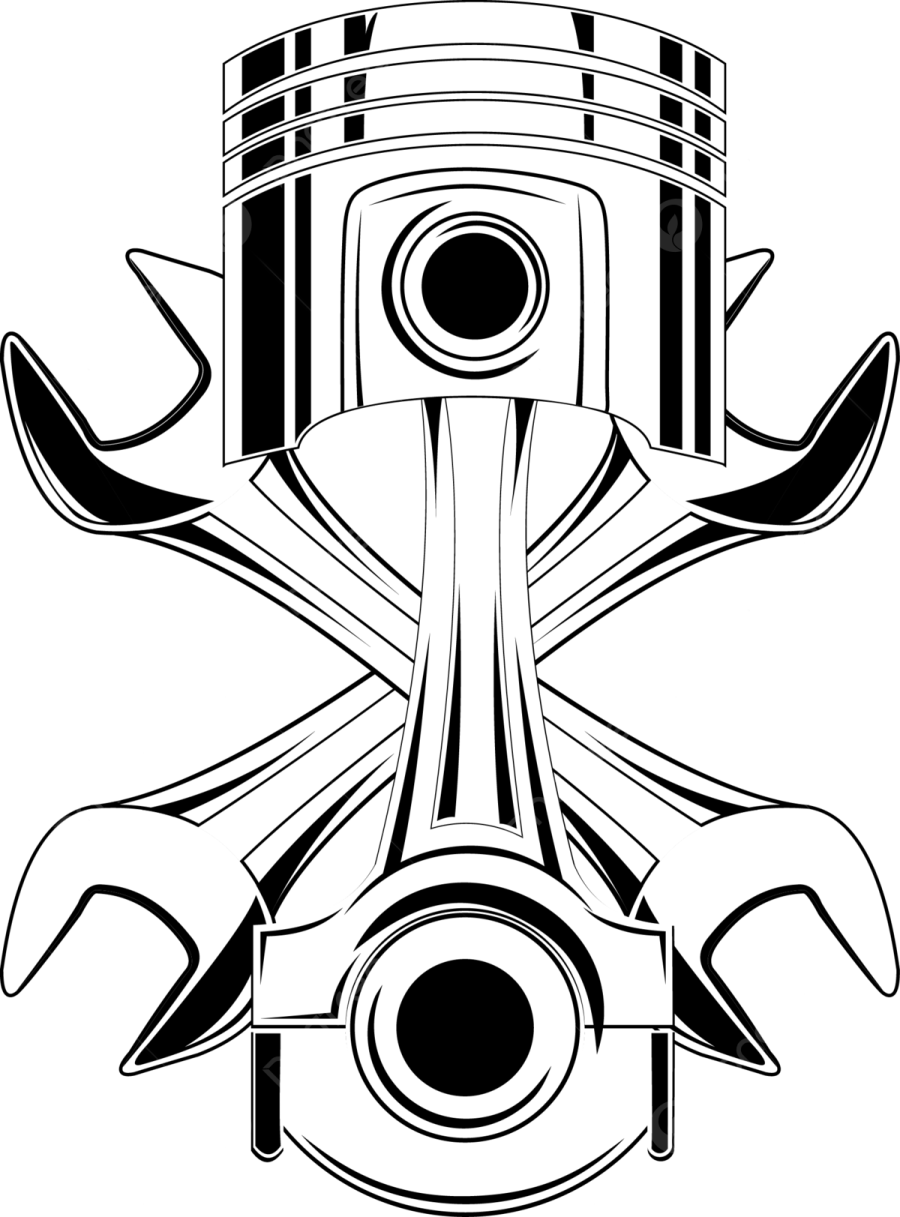 a black and white drawing of an engine