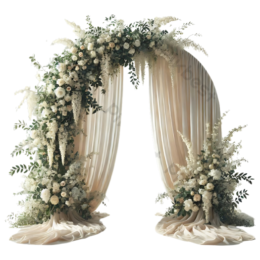 a wedding arch decorated with white flowers and greene