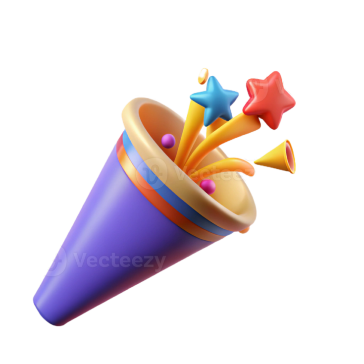 an image of a toy cone with colorful balls and stars