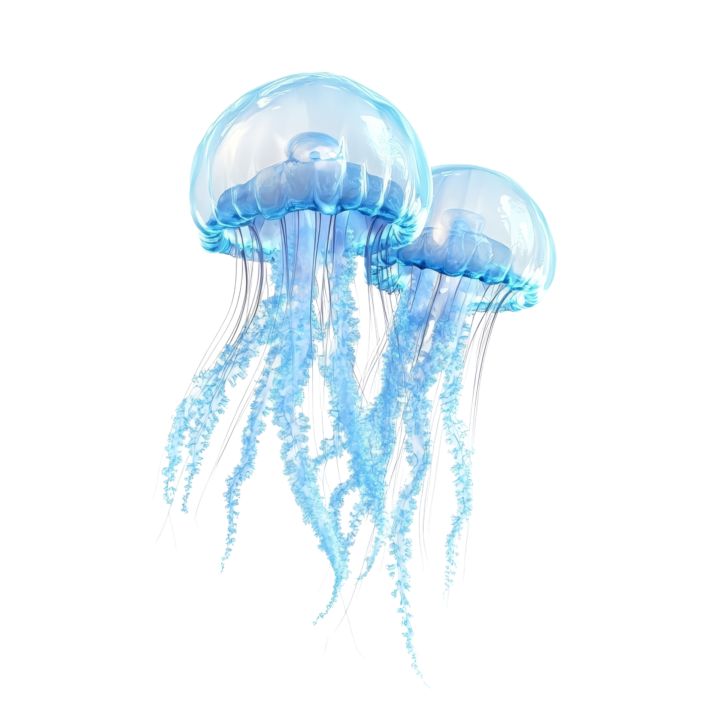 two jellyfishs floating in the water
