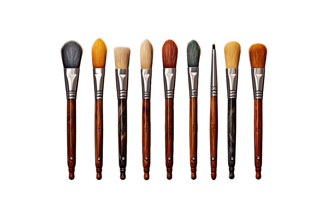 a set of brushes with wooden handles