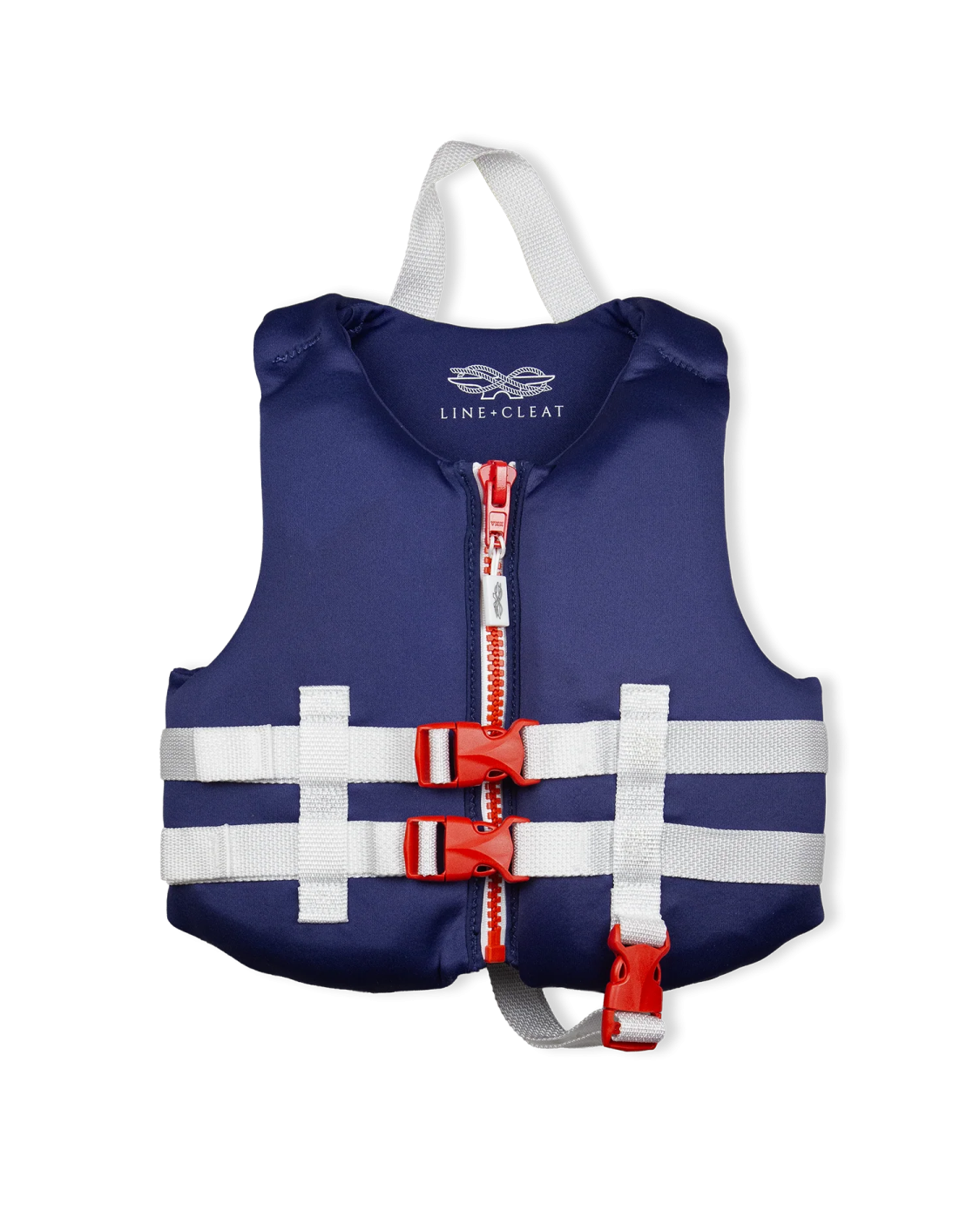 a life vest with red and white stripes