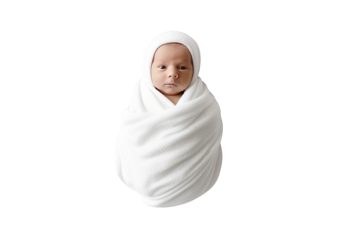 a baby wrapped in a white blanket