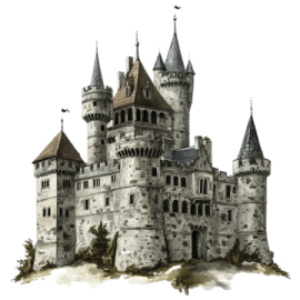 a castle with turrets on top of it