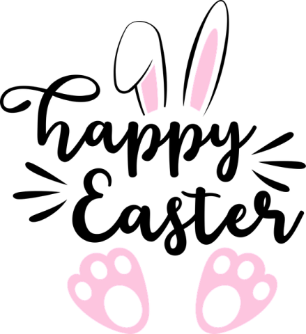 a black and pink bunny ears with the words happy easter