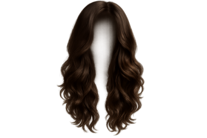 a brown wig with long wavy hair