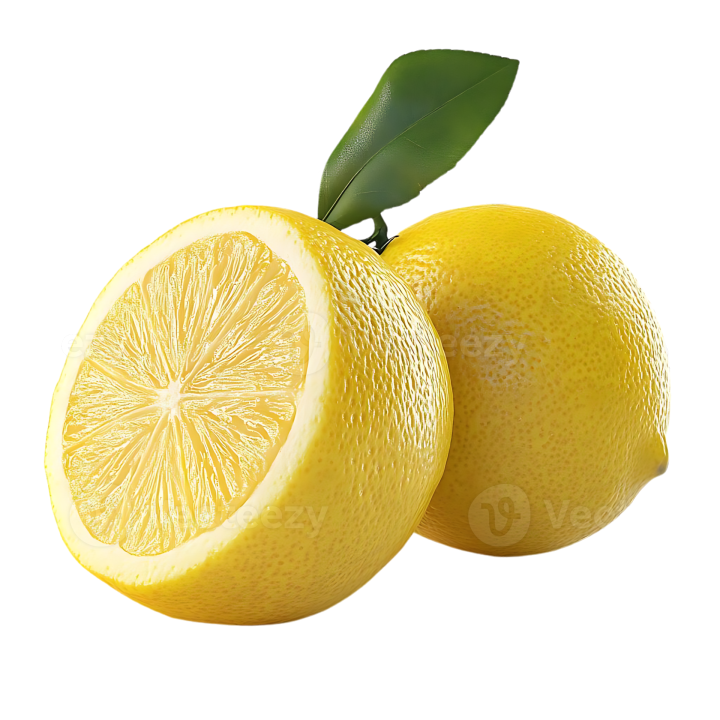 two lemons with leaves on a white background