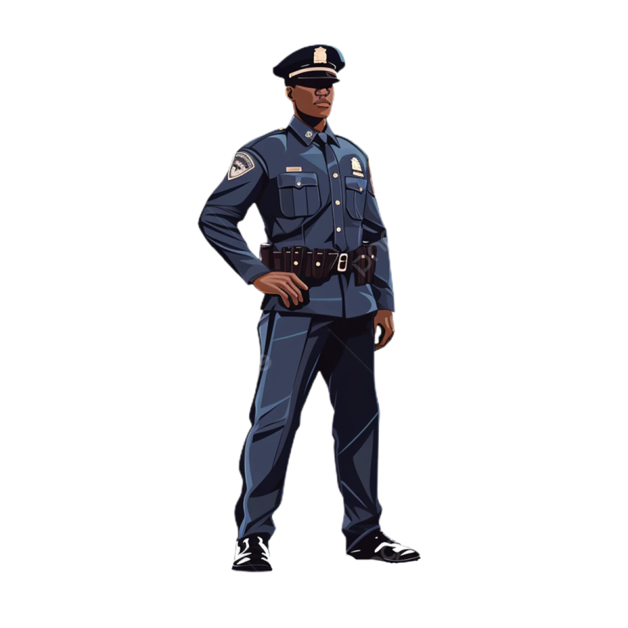a police officer in uniform standing with his hands on his hips