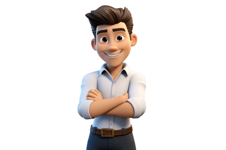 a cartoon character standing with his arms crossed