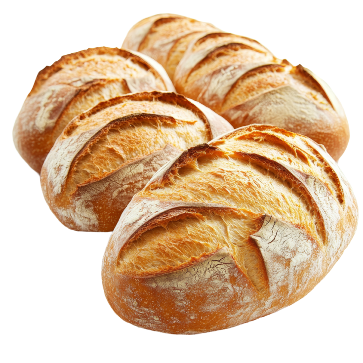 a bunch of freshly baked bread on a white background