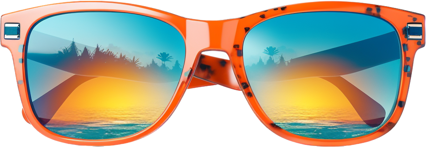 a pair of orange sunglasses with mirrored lenses
