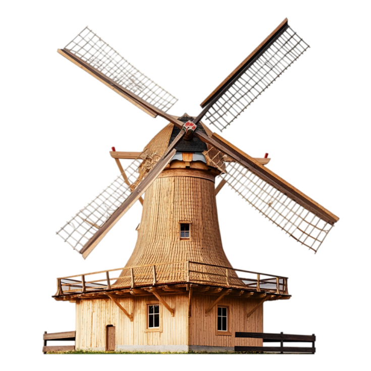 a wooden windmill on a white background
