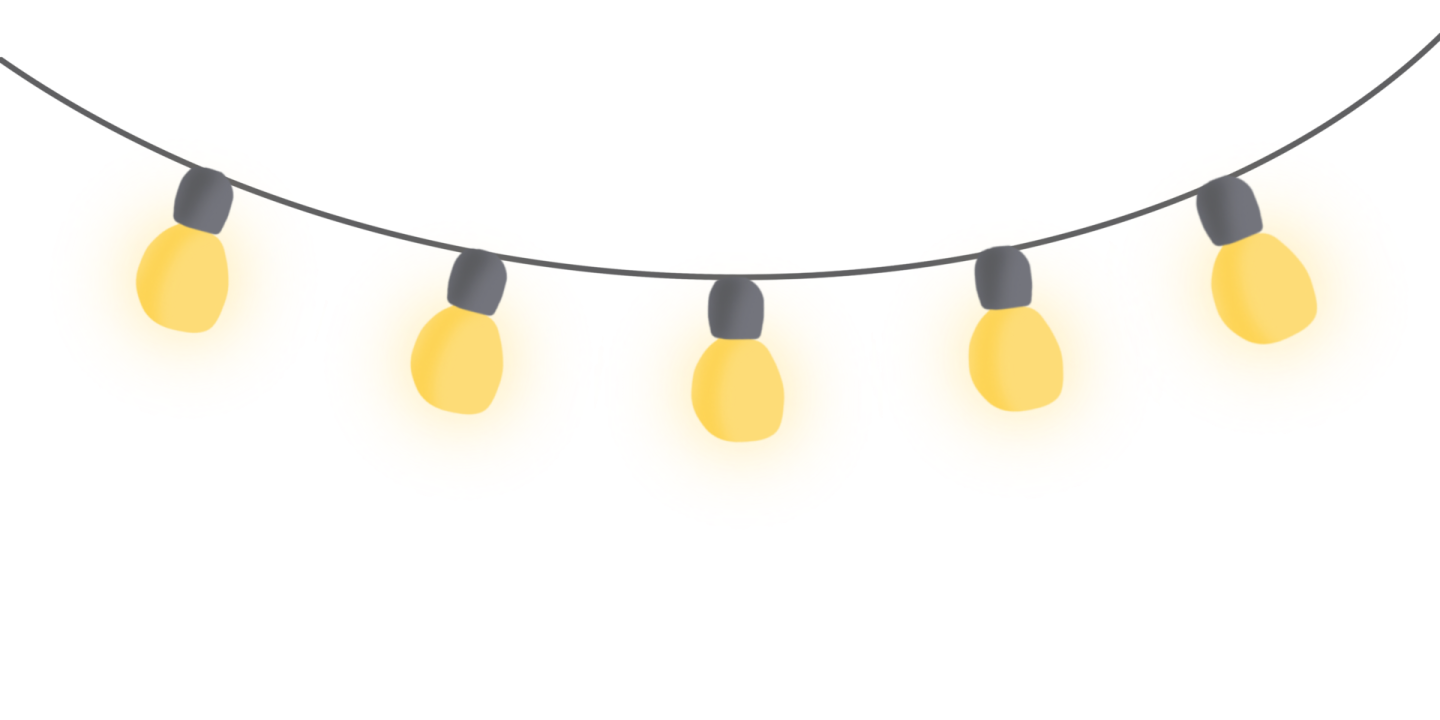 a string of yellow christmas lights on a white background