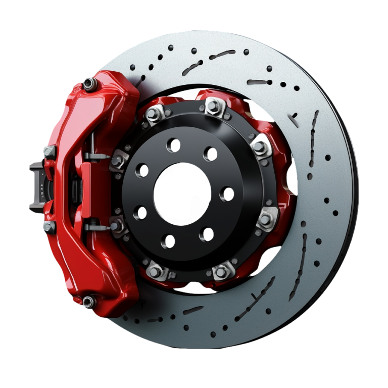a red brake disc on a white background