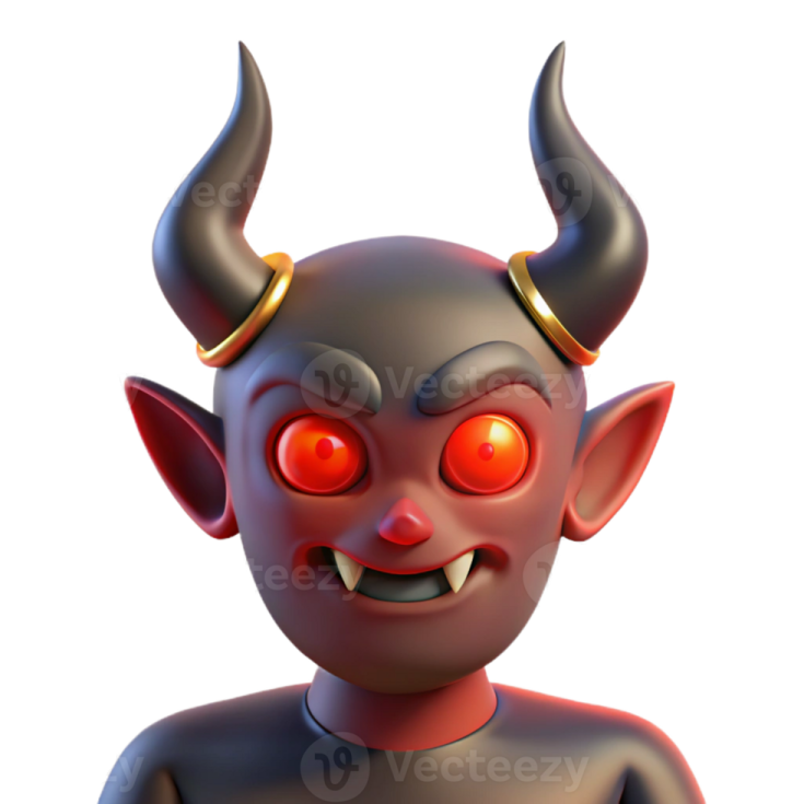 a cartoon character with red eyes and horns