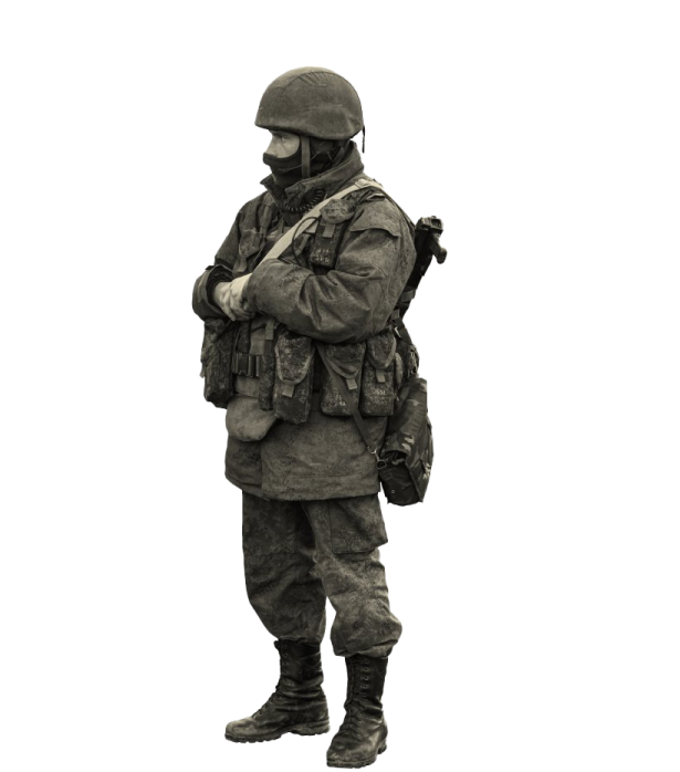 a soldier standing with his back to the camera