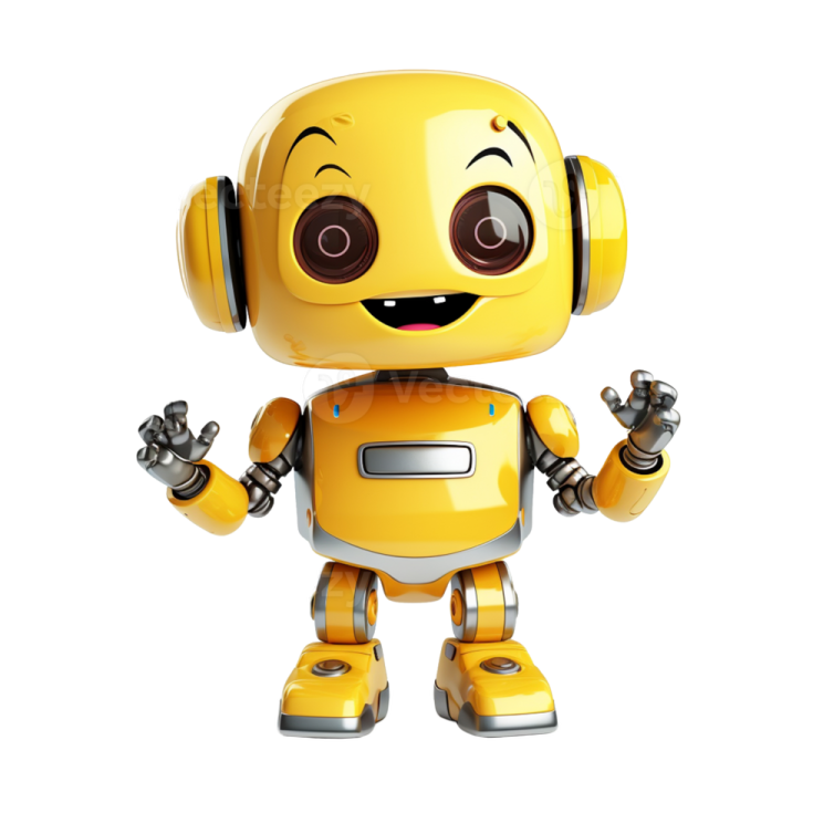 a yellow robot with headphones on