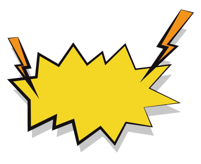 a yellow and black comic speech bubble