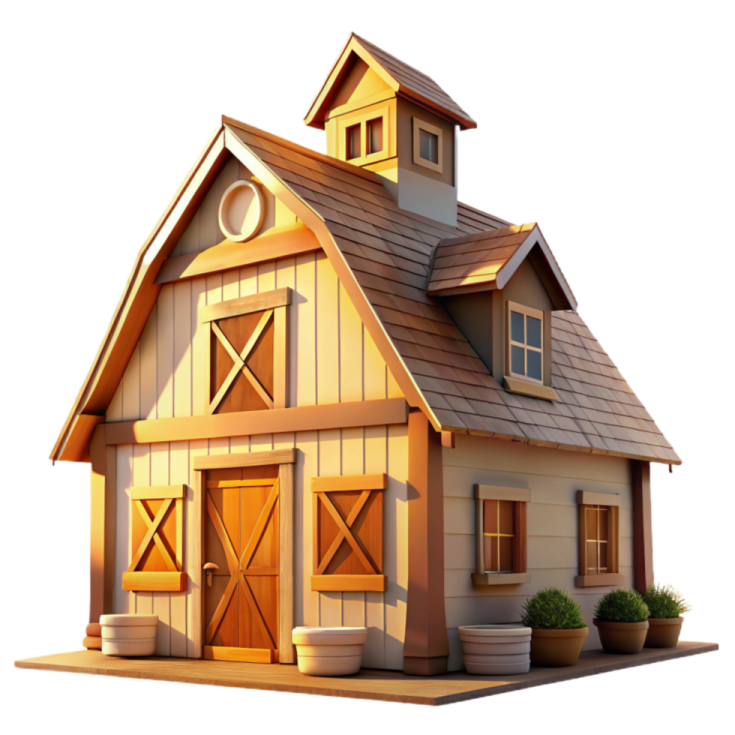 a small wooden house with a brown roof