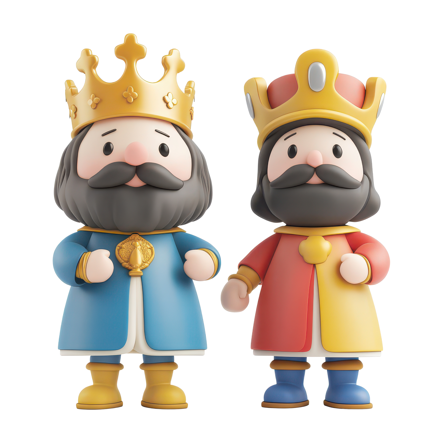 two figures of king and queen wearing crowns