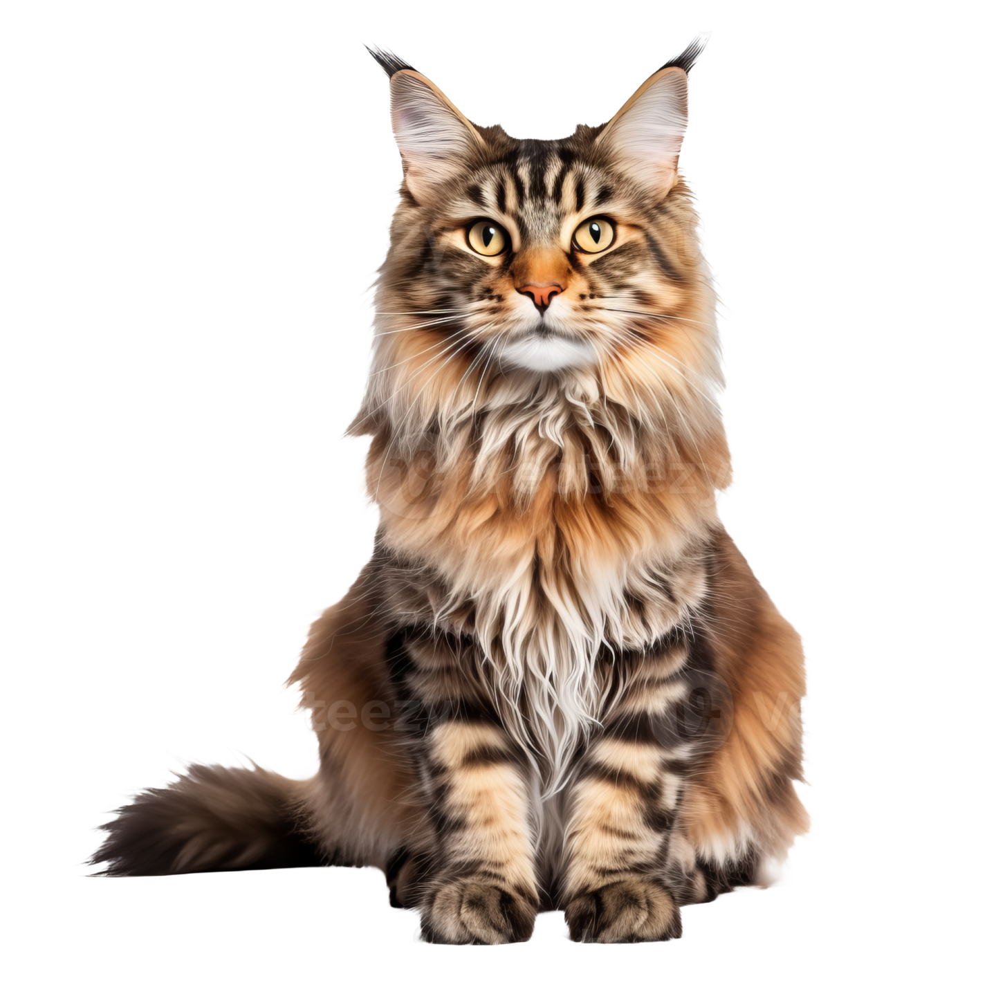 a long haired cat sitting and looking at the camera
