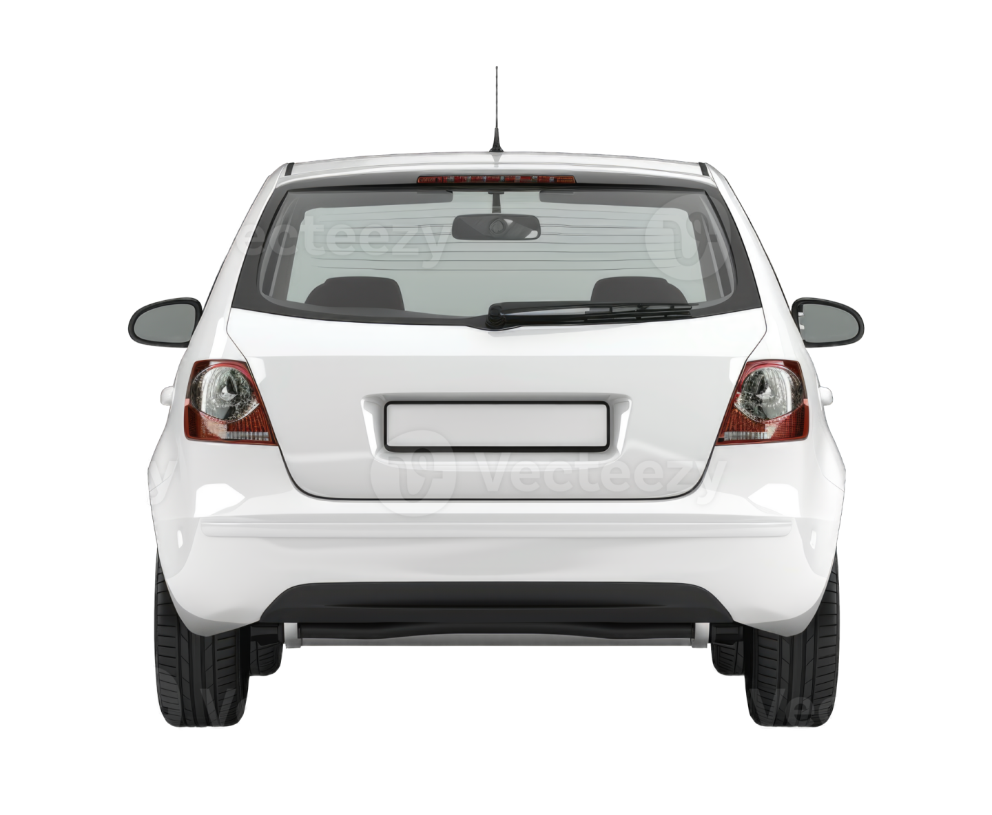 the rear view of a white car