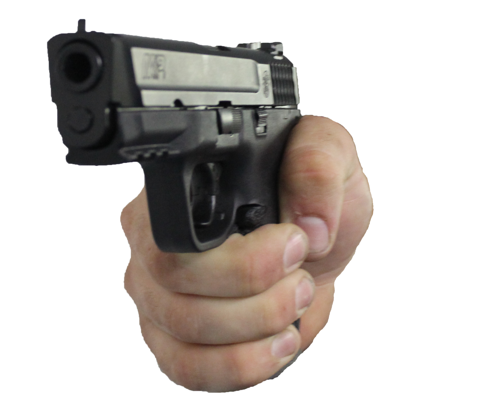 a person holding a handgun in their hand