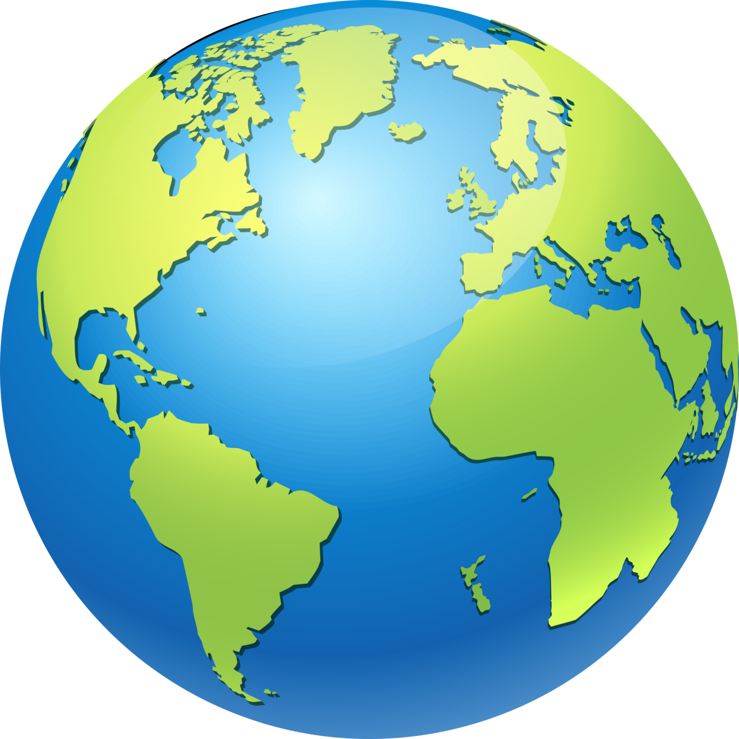 a blue and green globe on a white background