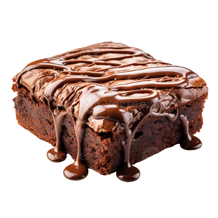a piece of chocolate brownie on a white background