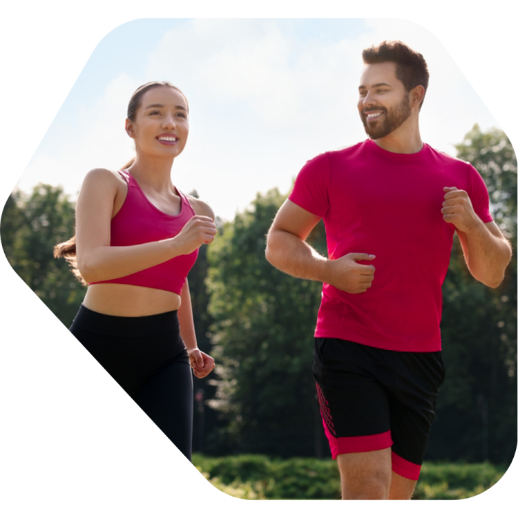 a man and woman running together