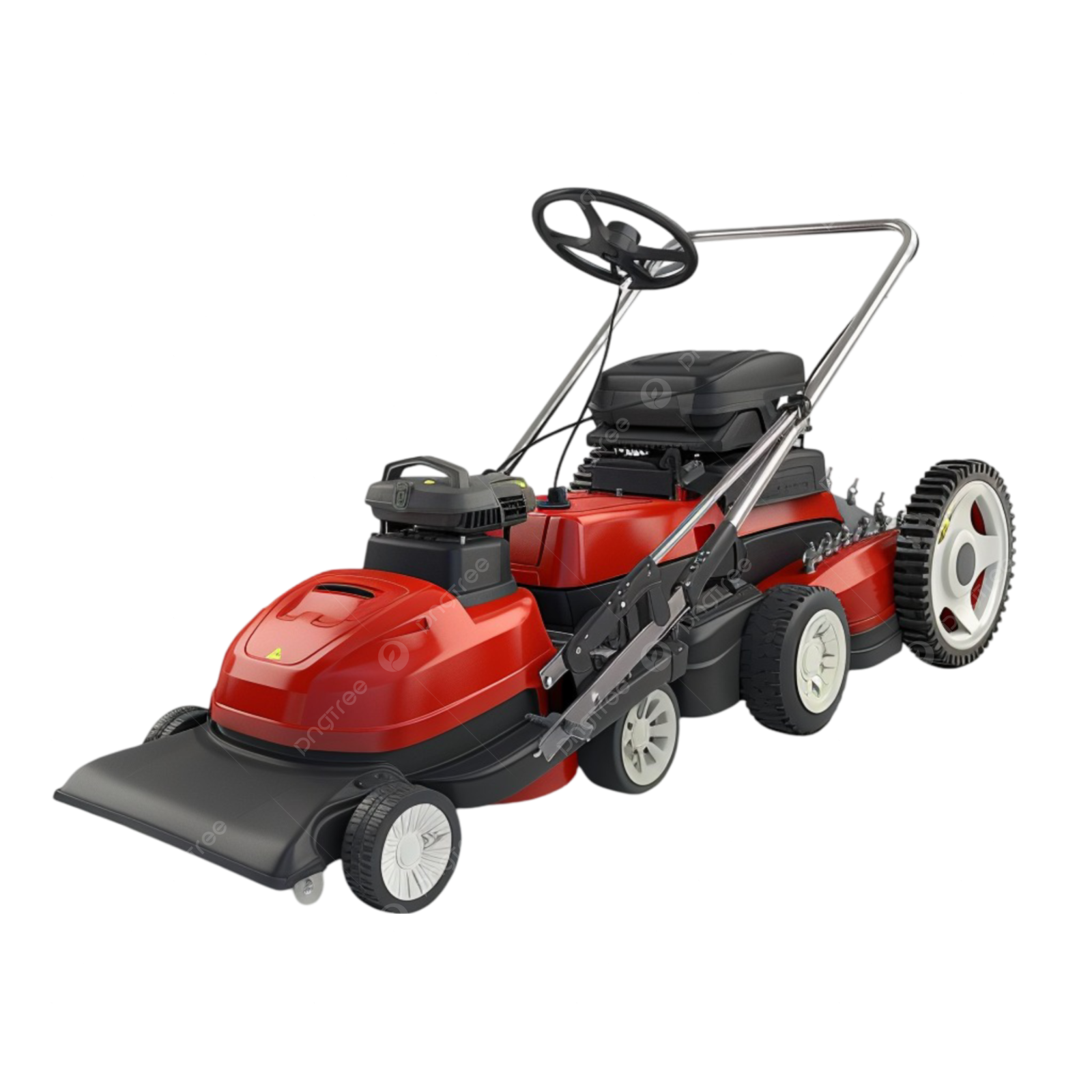 a red lawn mower on a white background