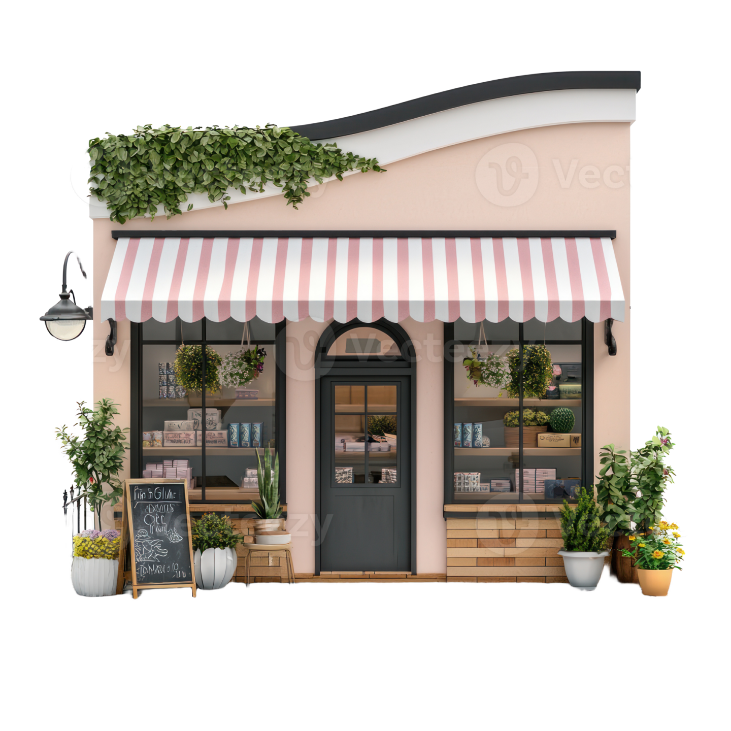 an illustration of a small shop with plants and flowers