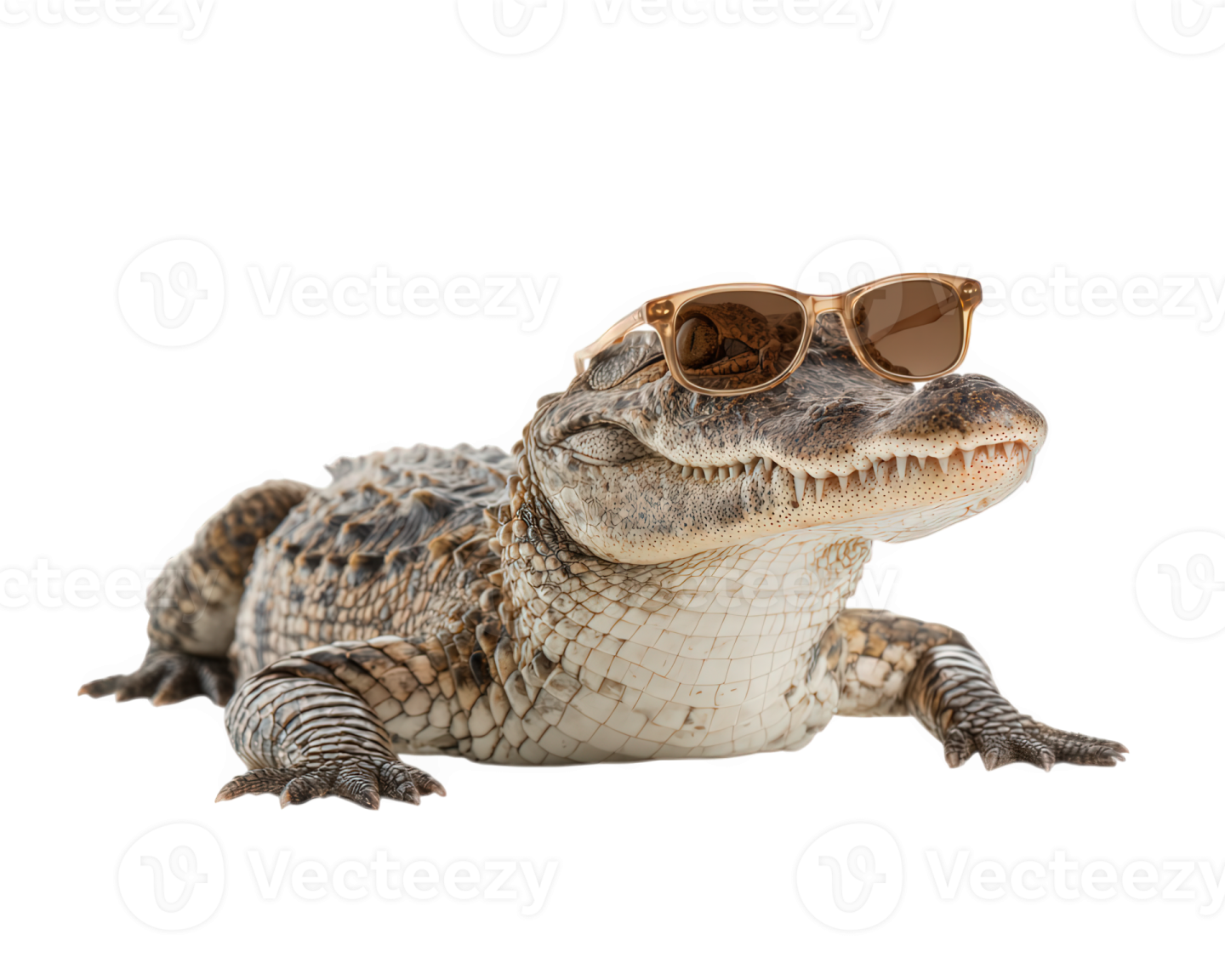 a small alligator with sunglasses on its head