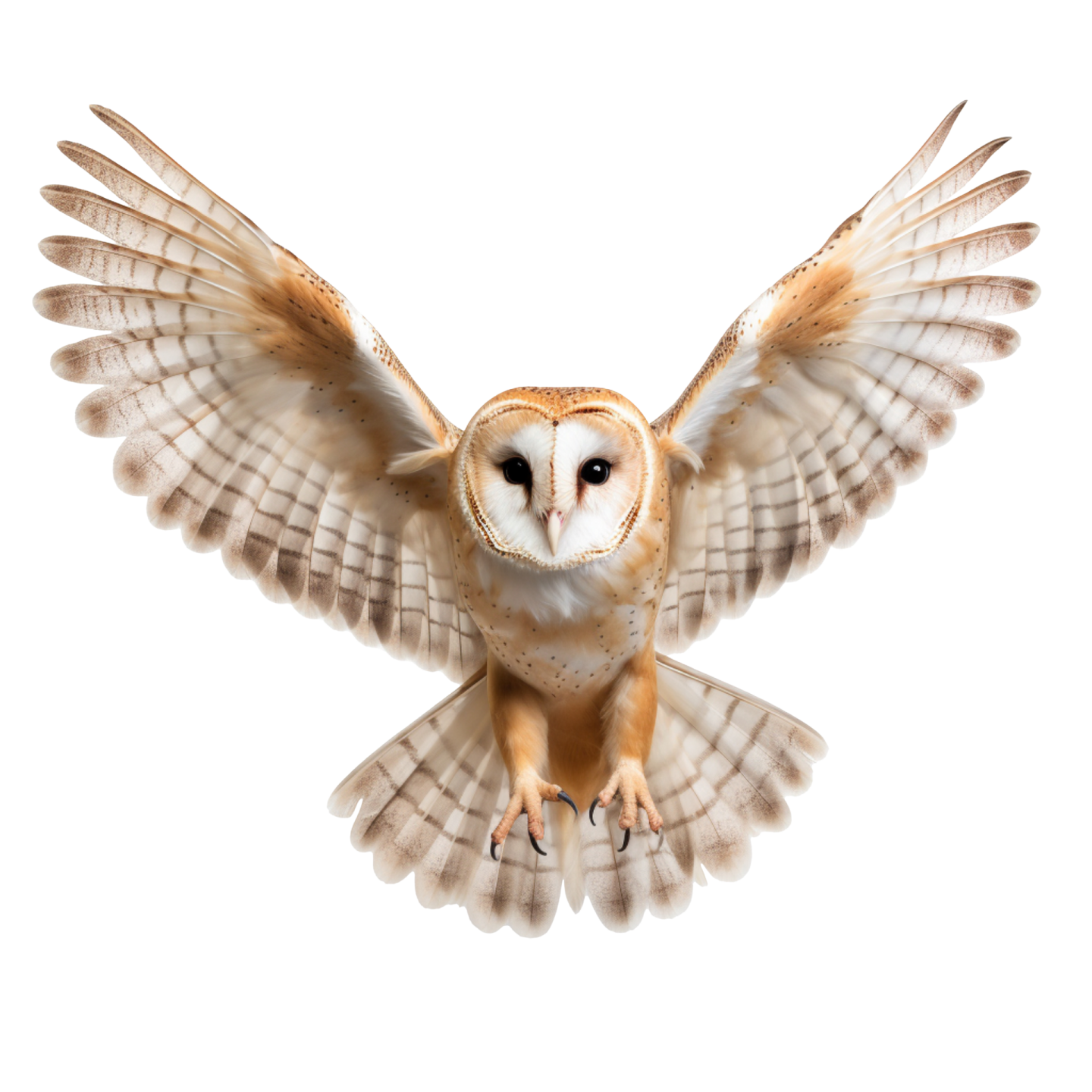 barn owl in flight isolated on a white background