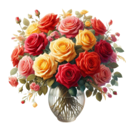 a vase filled with red and yellow roses