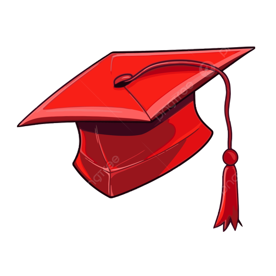 a red graduation cap with a ta