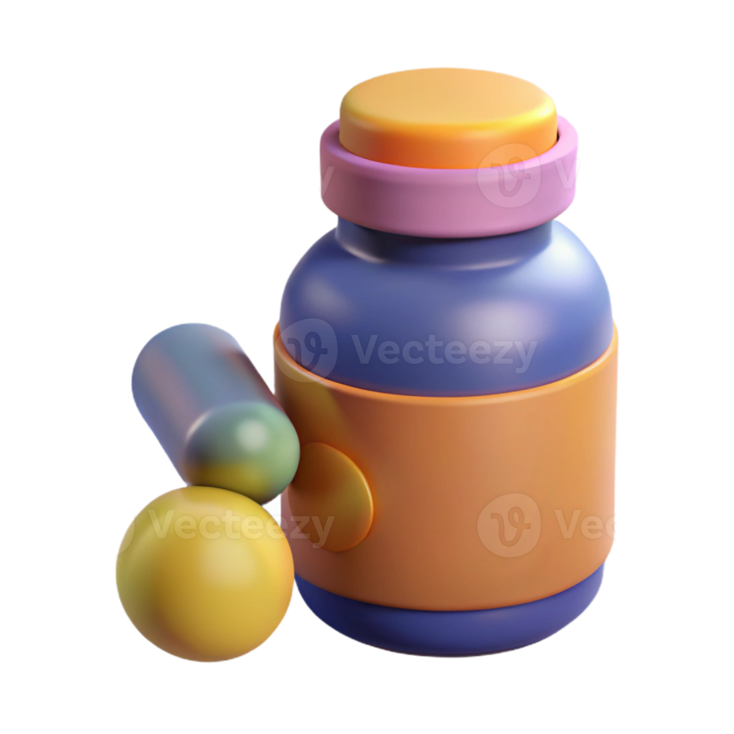 an orange and blue bottle with a yellow cap