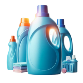 a bottle of deter and other cleaning products