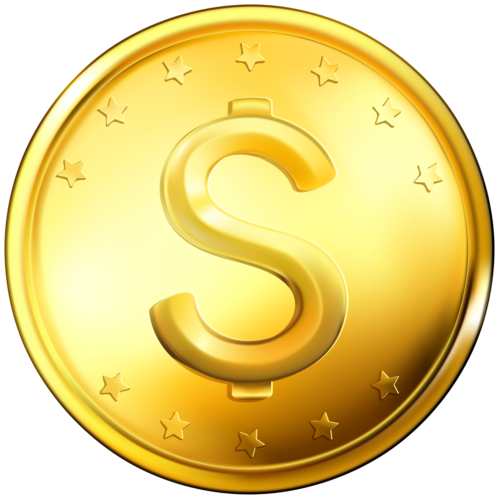 a gold coin with the letter s on it