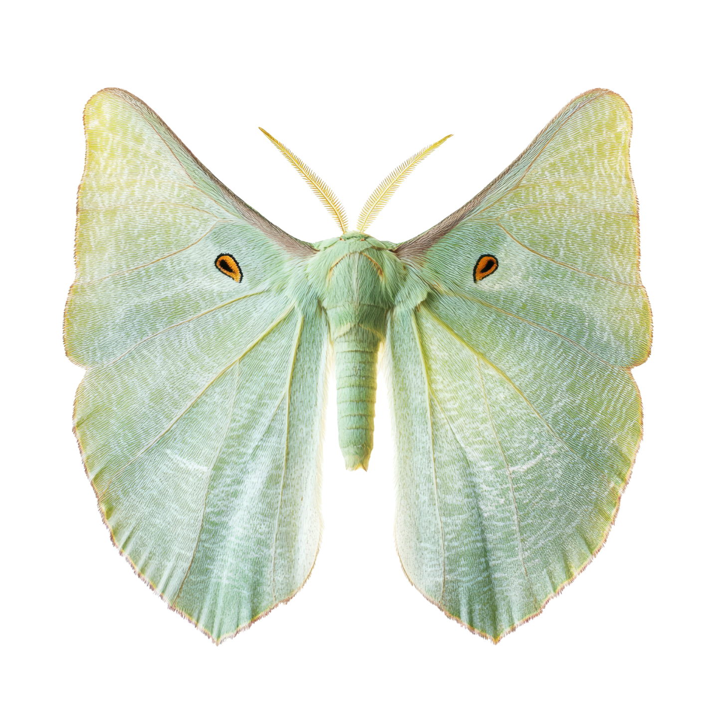 a green moth on a white background