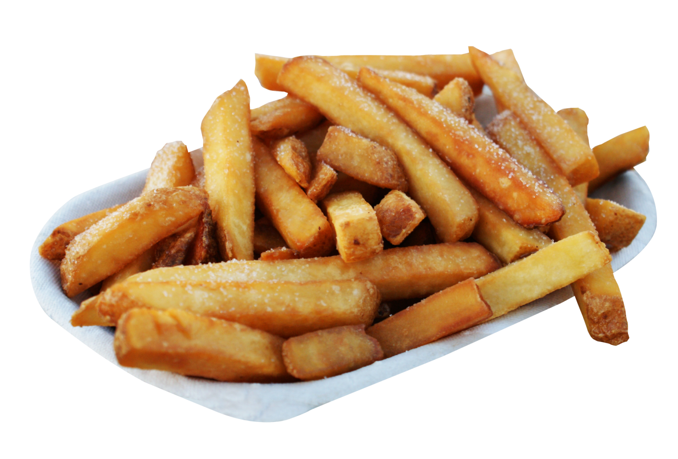 a plate of french fries on a white background