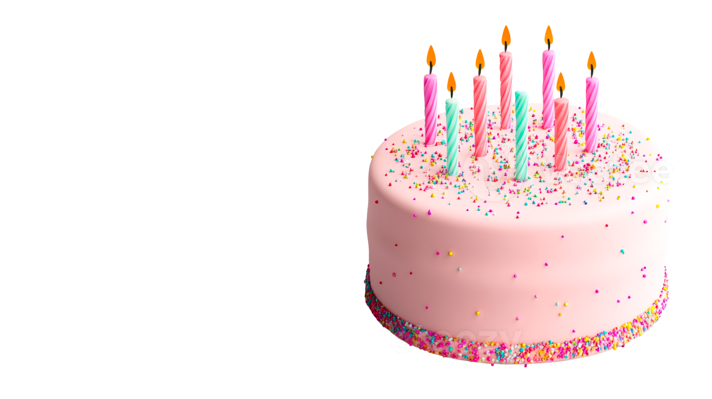 a pink birthday cake with candles on top