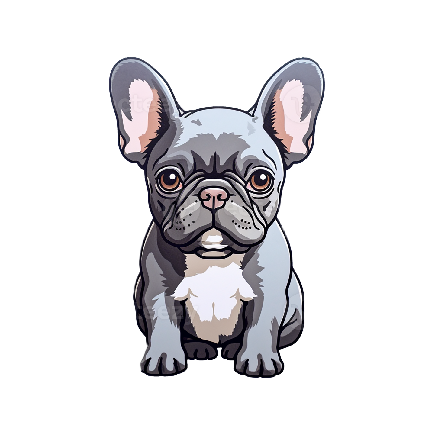 a cartoon french bulldog dog with big ears