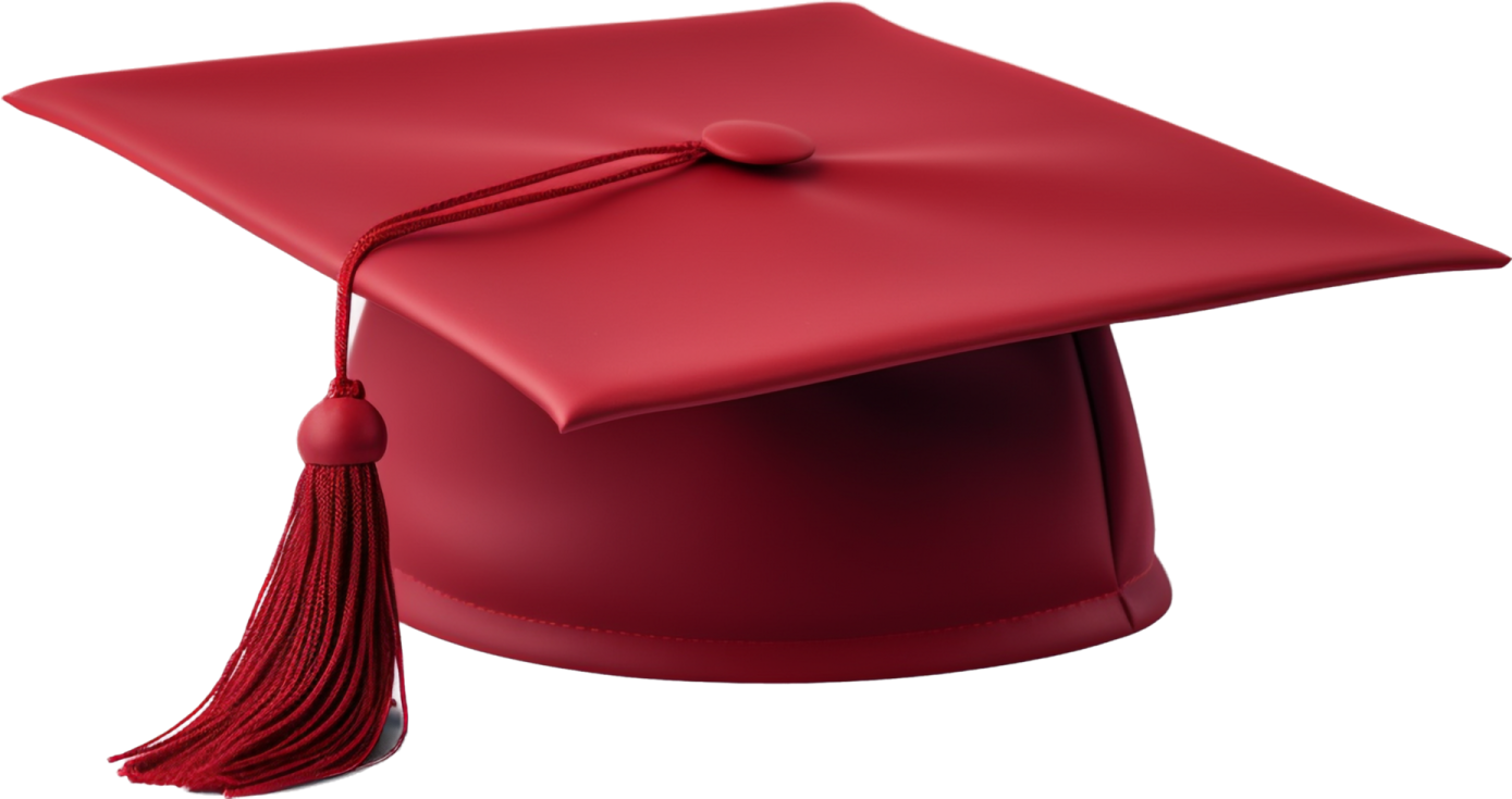 a red graduation cap with a ta