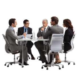 a group of people sitting around a table