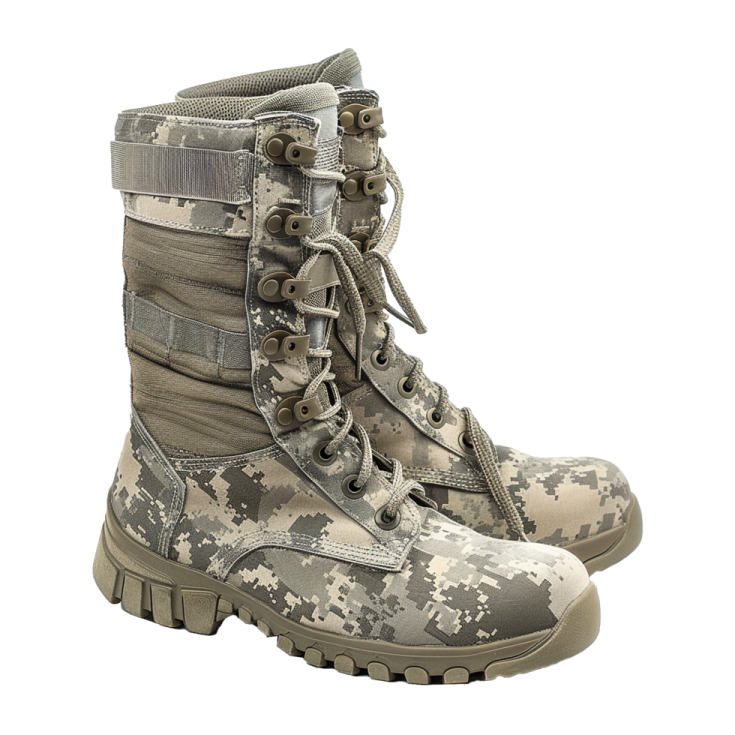 a pair of military boots on white background
