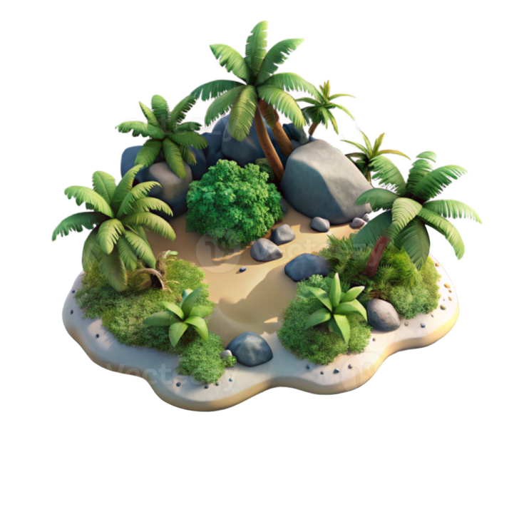 a small island with palm trees and rocks