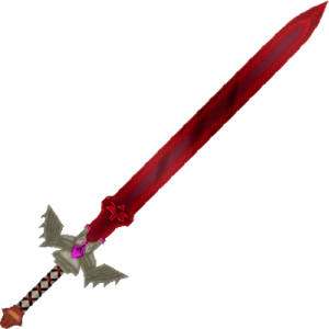 a sword with a red blade on it