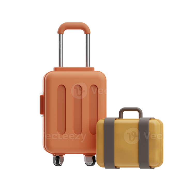 two suitcases with wheels on white background
